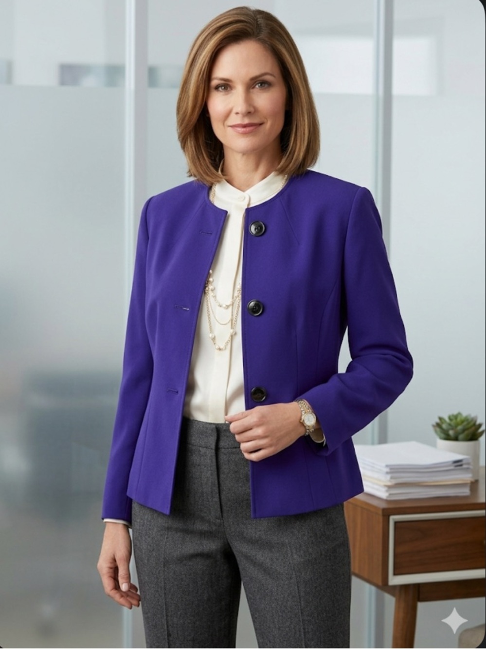 Kasper Woman Purple Collarless Blazer Jacket Plus Size 24W Professional Career